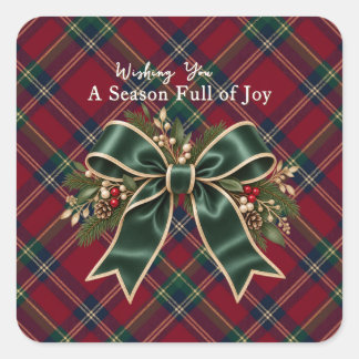 Autocollant de Noël à carreaux tartan classique