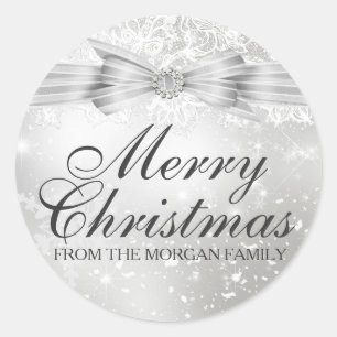 Autocollant de Noël argenté Pretty Lace & Bow