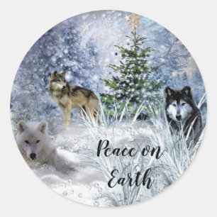 Autocollant de Noël avec des loups et de la neige 