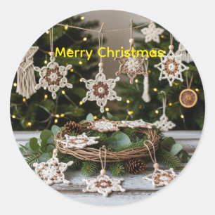 Autocollant de Noël Boho Crochet Snowflake