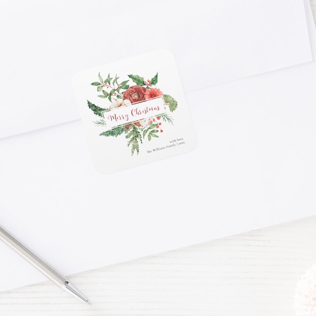 Autocollant de Noël botanique rouge (Red Botanical Christmas Sticker
)