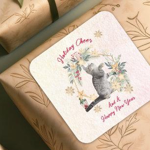 Autocollant de Noël Chat Festif - Couronne et floc