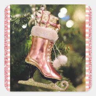 Autocollant de Noël Coral Vintage Ice Patinage