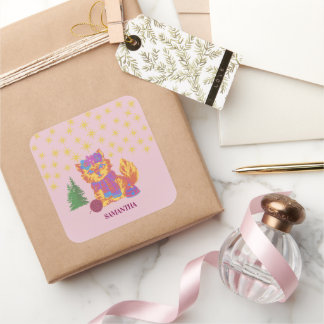 Autocollant de Noël de chat mignon rétro