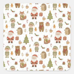Autocollant de Noël de forêt dessiné à la main