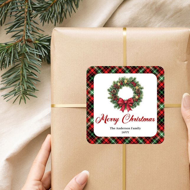 Autocollant de Noël en forme de couronne à l'aquar (Traditional Watercolor Wreath Christmas Sticker)