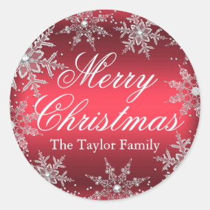 Autocollant de Noël Flocon de Neige Cristal Rouge