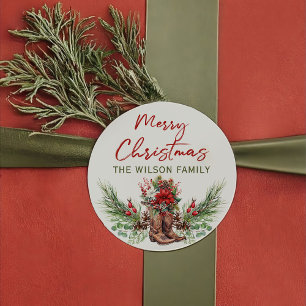 Autocollant de Noël Joyeux cowboy occidental