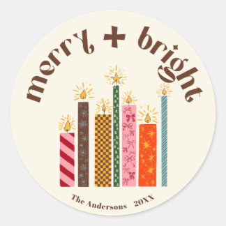 Autocollant de Noël Merry + Bright illustré à la m