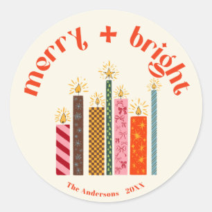 Autocollant de Noël Merry + Bright illustré à la m