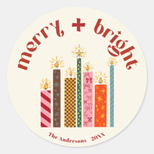 Autocollant de Noël Merry + Bright illustré à la m