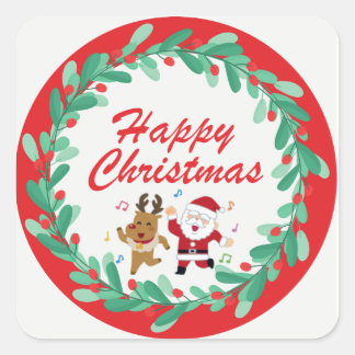 Autocollant de Noël mignon avec le Père Noël et Ru