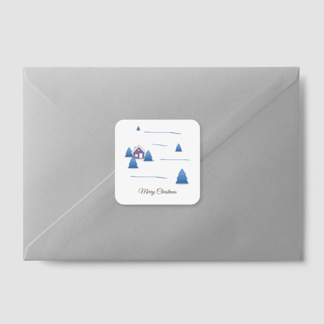 Autocollant de Noël - Paysage enneigé aquarelle (Watercolor Snowy Landscape Sticker)