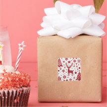 Autocollant de Noël Renne Paillettes Rouges