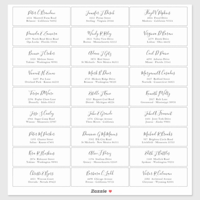 Autocollant de nom d'invité de script noir chic (Feuille)