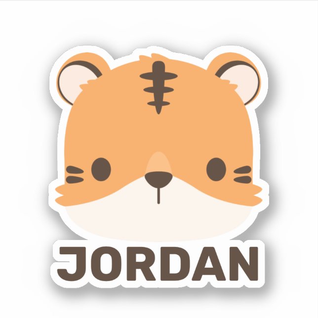 Autocollant de nom personnalisé Tigre Mignon (Devant)