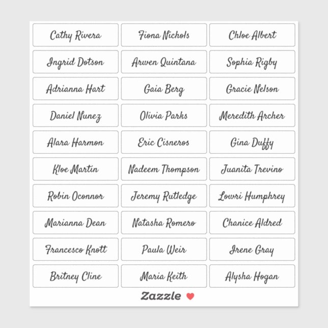 Autocollant de noms d'invités de script moderne tr (Feuille)