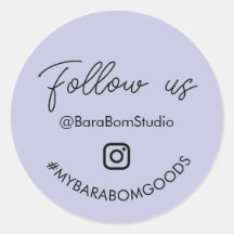 Autocollant de paquetage violet Suivez-nous sur In