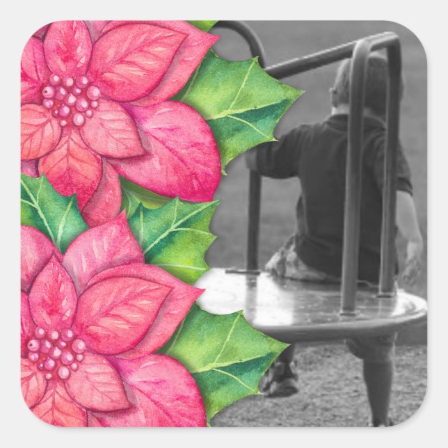 Autocollant de photo de Noël Pointsettia (Devant)