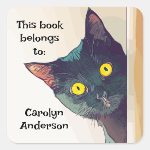 Autocollant de plaque de livre à motif de chat qui