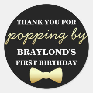 Autocollant de pop-corn noir et or avec nœud papil