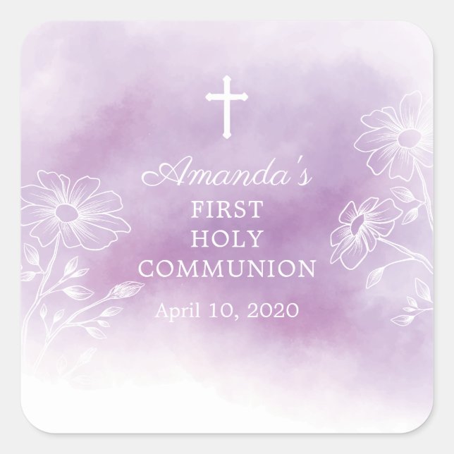 Autocollant de première communion de couleur d'eau (Devant)