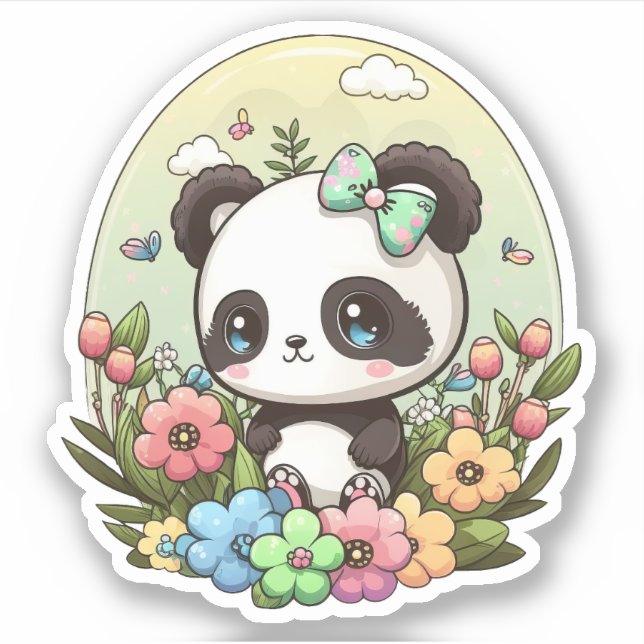 Autocollant de printemps Chibi Cute Panda Kawaii (Devant)