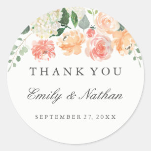 Autocollant de remerciement de mariage floral aqua
