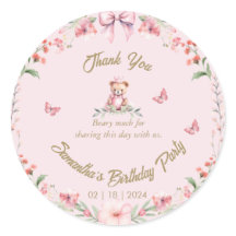 Autocollant de remerciement Fleurs et ours d'anniv