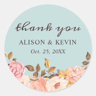 Autocollant de remerciement floral Aqua Poussiéreu
