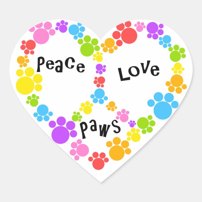 autocollant de signe de paix de coeur ! empreintes (Devant)