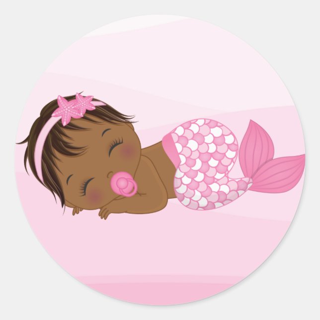 Autocollant de sirène rose, fille afro-américaine (Devant)