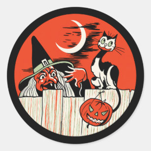 Autocollant de sorcière et de chat Halloween vinta