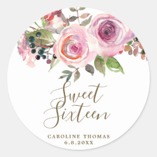autocollant de sweet sixteen fleuri violet