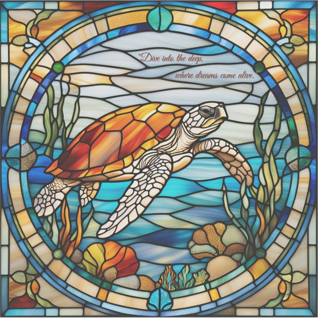 Autocollant de tortue marine en verre de Faux (Devant)