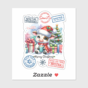 Autocollant de vache de Noël