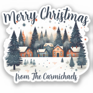 Autocollant de village de Noël joyeux personnalisé