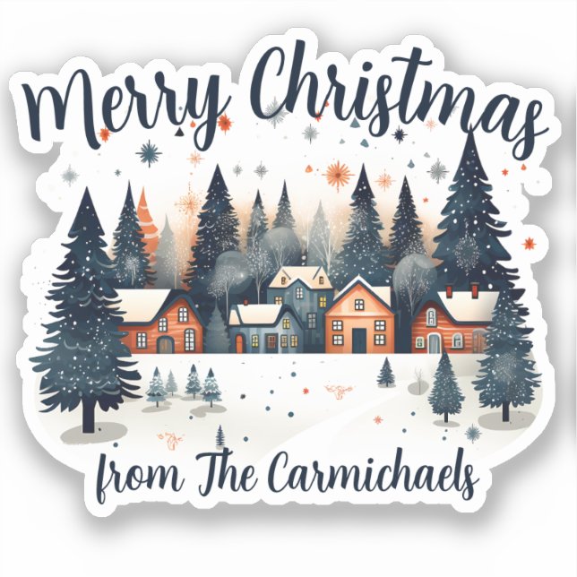Autocollant de village de Noël joyeux personnalisé (Recto)