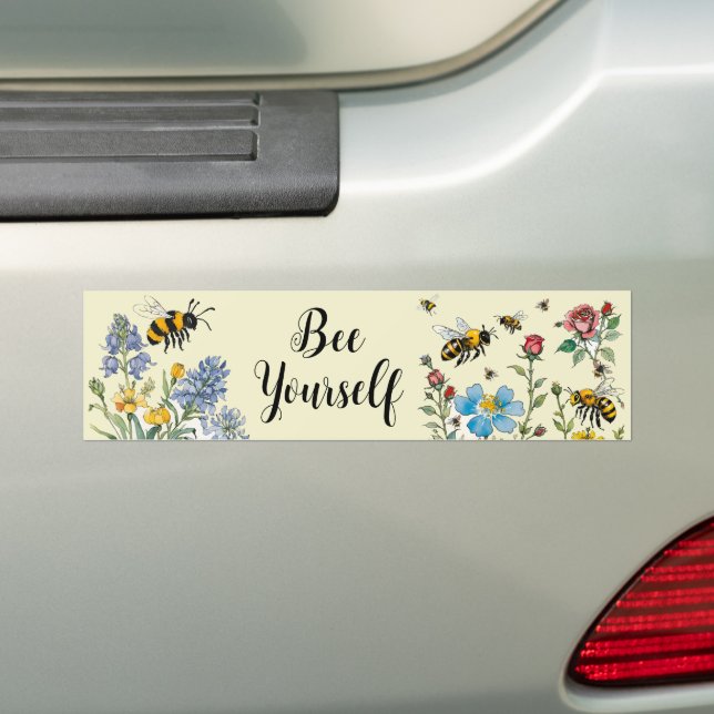 Autocollant De Voiture "Abeille toi-même" Abeilles et Fleurs sauvages jau (En voiture)