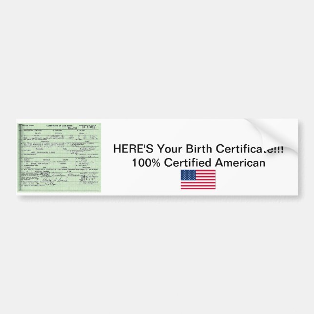 Autocollant De Voiture Acte de naissance d'Obama (Devant)