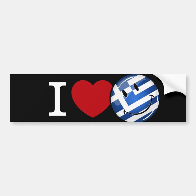 Autocollant De Voiture Aimer la Grèce | Drapeau souriant (Devant)