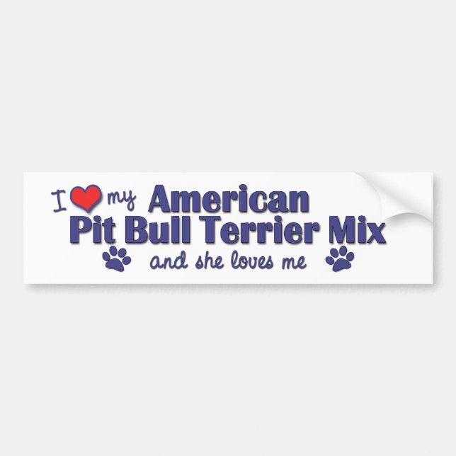 Autocollant De Voiture Aimez mon mélange américain de Terrier de pitbull (Devant)