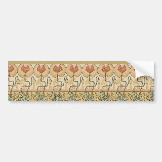 Autocollant De Voiture Alfonse Mucha Poppies Art Nouveau Floral Wallpaper (Devant)