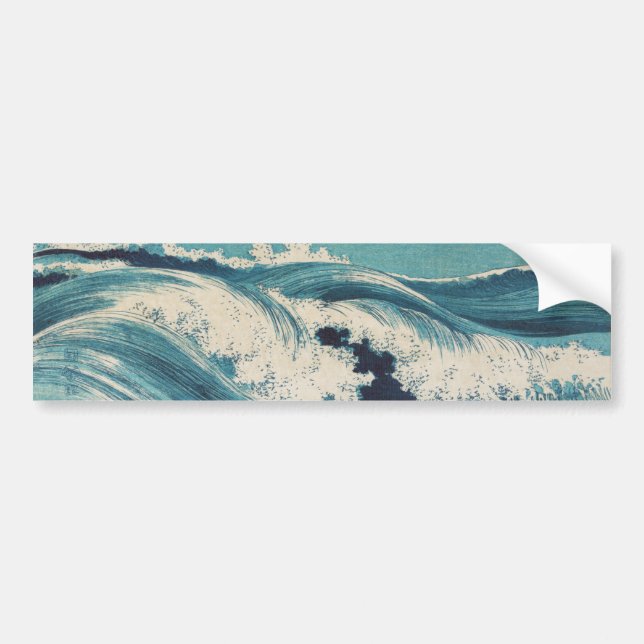 Autocollant De Voiture Antique Japonais Bleu Vagues Océan Imprimer (Devant)