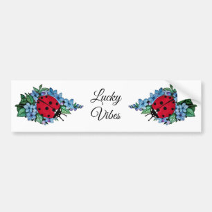 Autocollant De Voiture Aquarelle Cute Ladybird Avec Fleurs Bleues Sauvage