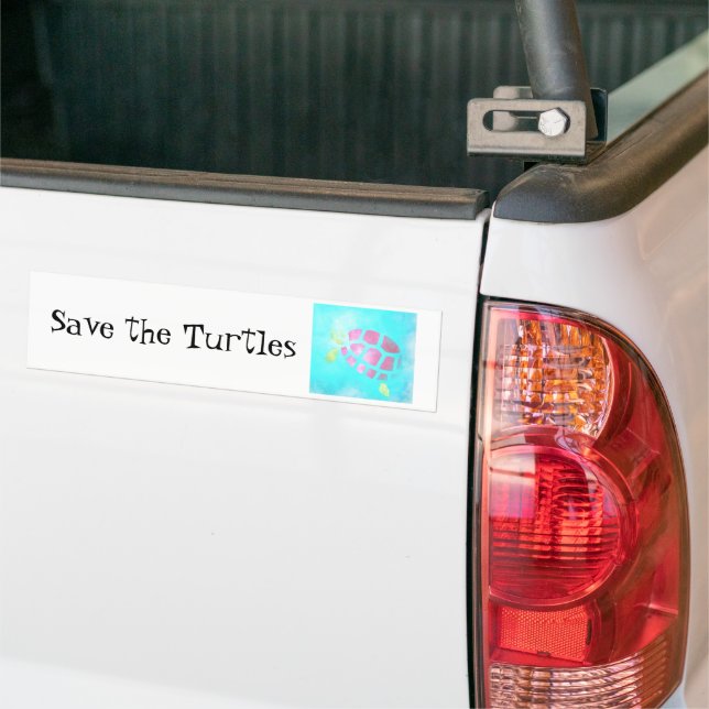 Autocollant De Voiture Aquarelle rose et Turquoise Sauvez les tortues (Sur camion)