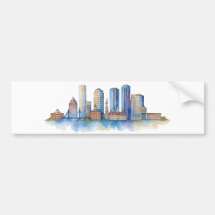 Autocollant De Voiture Aquarelle Skyline de Boston City   MA Boston moder
