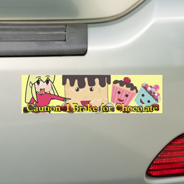Autocollant De Voiture Attention Je freins pour Chocolate Chibi - Customi (En voiture)