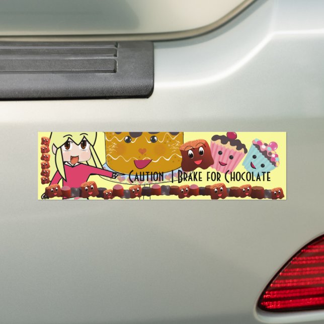 Autocollant De Voiture Attention Je freins pour Chocolate Chibi - Customi (En voiture)