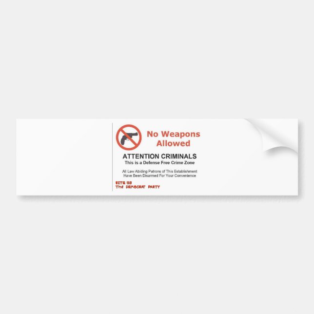 AUTOCOLLANT DE VOITURE AUCUNE ARME AUTORISÉE (Devant)